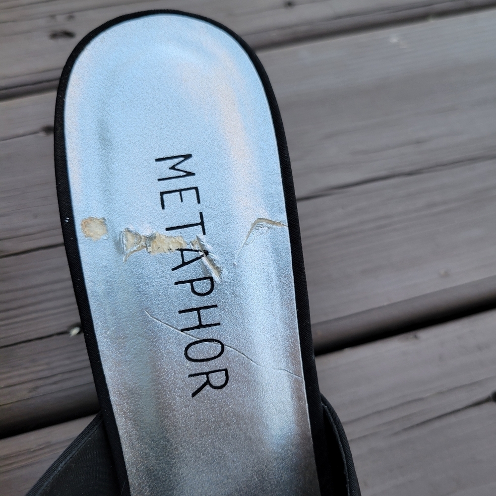 Vintage‎ 90s y2k Black Satin Fabric Bling Rhinestone Prom Formal Slide Heels 10 - Picture 3 of 10